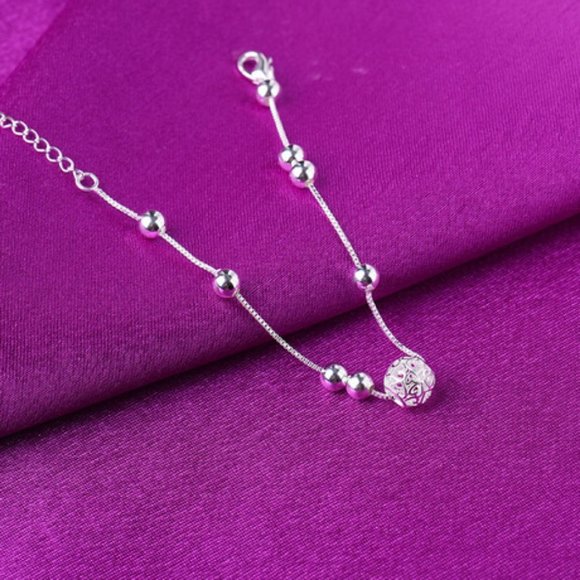 NEW 925 Sterling Silver Simple Bead Anklet - Picture 3 of 3